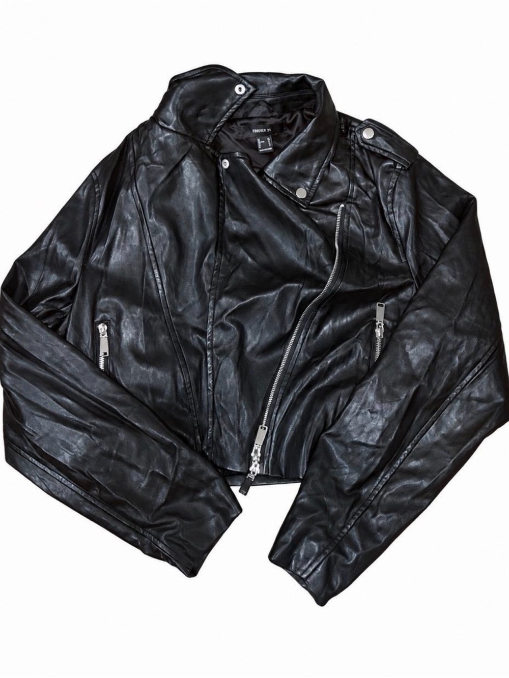 Forever 21 Black Faux Leather Bomber Jacket